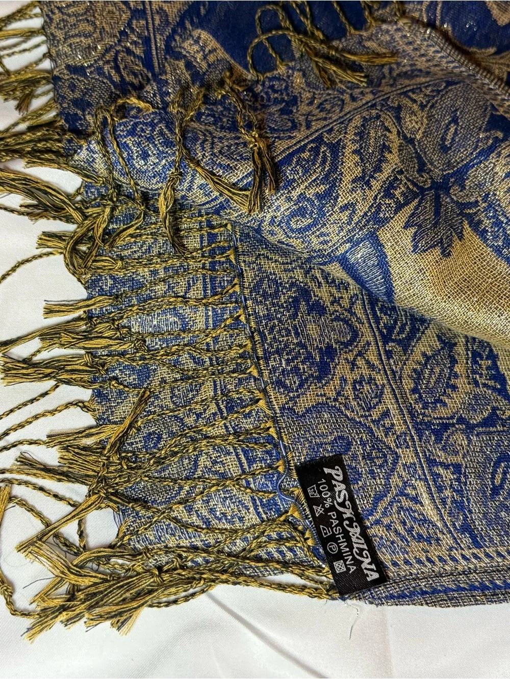 Blue and Gold Paisley Pashmina Scarf - Brand